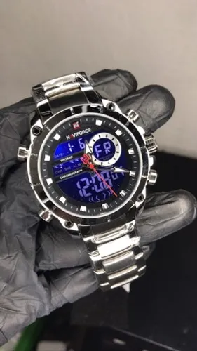 RELÓGIO NAVIFORCE ORIGINAL 9163 Aprova d?água,Todo em Aço inoxidável,Duplo Visor