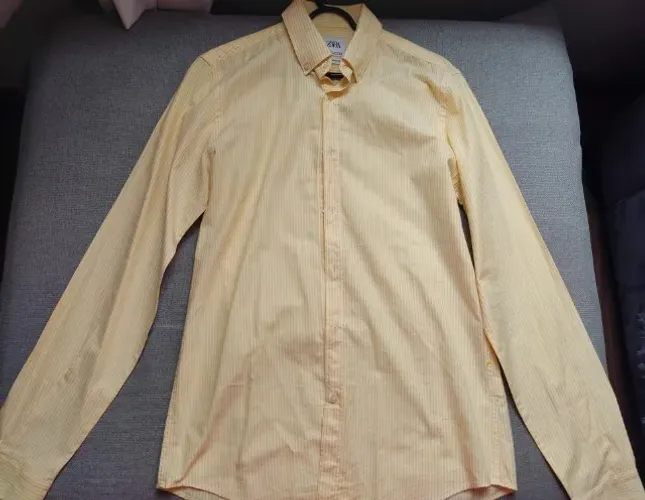 Camisa Social Zara Amarela Listrada Tamanho: P