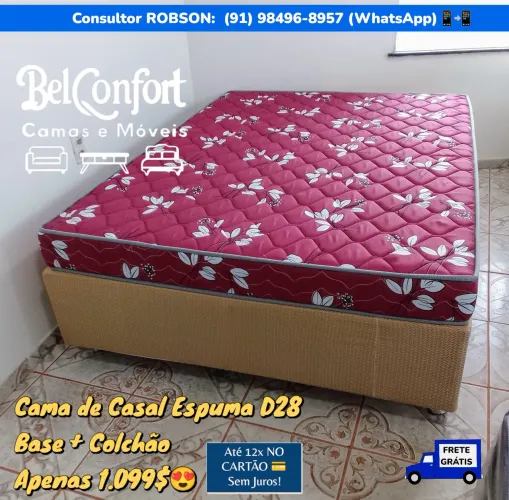 Cama de Casal Espuma D28 - Base + Colchão - Apenas 1.099$