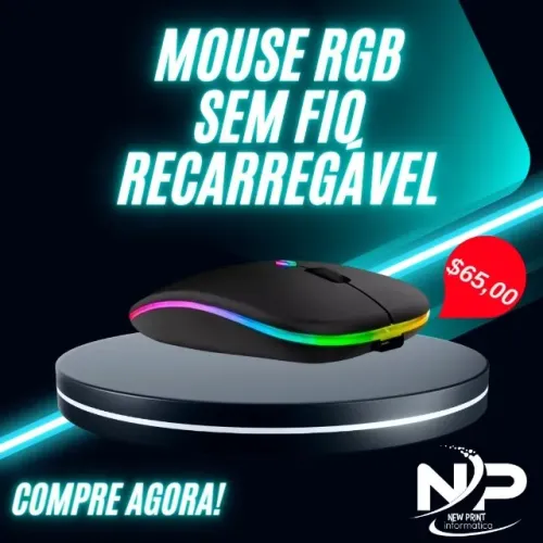 Mouse sem fio recarregável rgb
