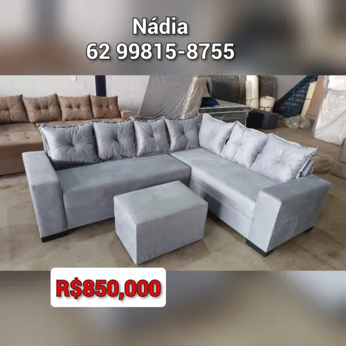 SOFÁ DE CANTO COM 6 LUGARES CINZA CLARO,,,,
