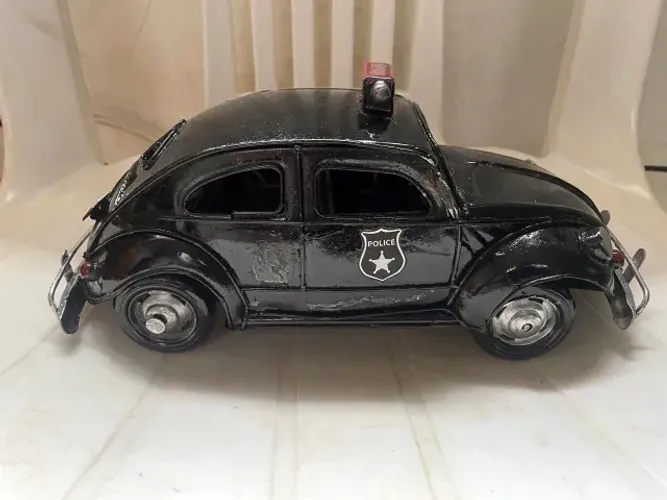 Miniatura Carro Fusca Metal Retrô Decoração Police 26 cm