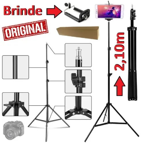  Tripé 2,10m Profissional Câmera e Celular Luz Ring Light + Suporte wpp:.43. *