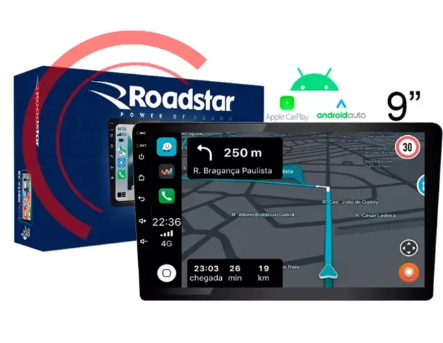 Central Multimidia Android 9" Roadstar RS-915BR Prime Android Auto Apple car play Wifi 