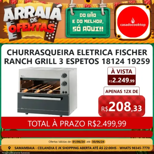 Churrasqueira eletrica fischer ranch grill 3 espetos