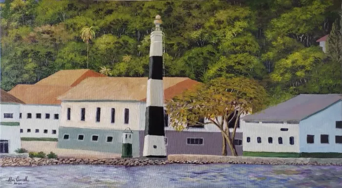 Quadro pintado à mão - Farol da Base Naval