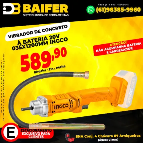 Vibrador de Concreto à Bateria 20v 035x1200mm Ingco