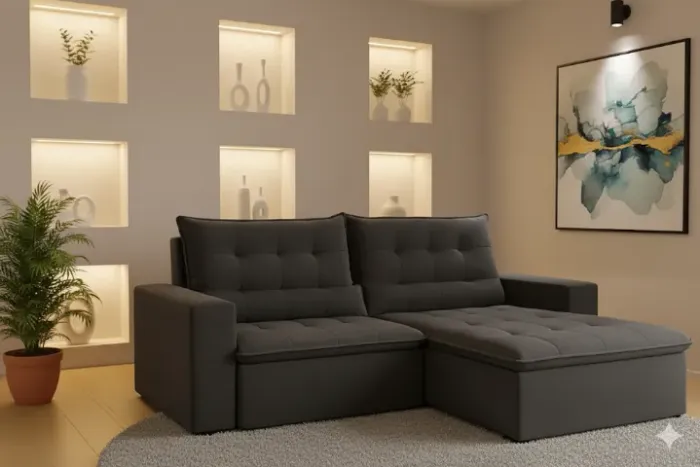 Sofá Retrátil e Reclinável Las Vegas Cinza 2,52 Largura