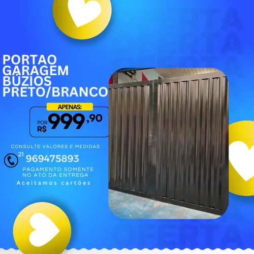 Portão Garagem Buzios Preto/Branco Pronta Entrega