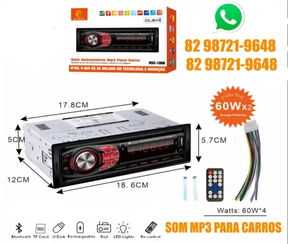 Som Automotivo MP3 para Carro 60w top com bluetooth  promoção 
