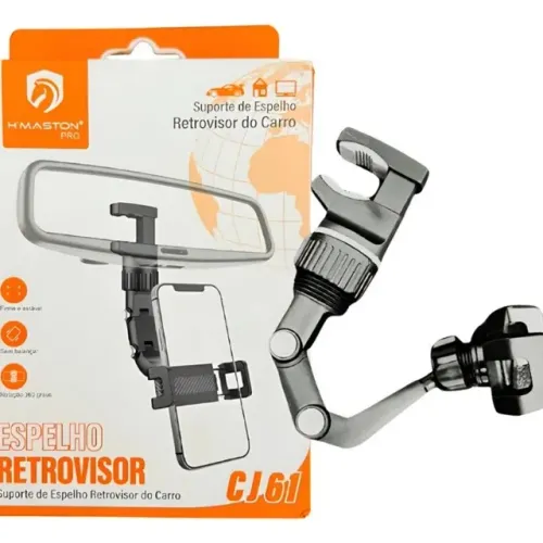 Suporte De Celular Veicular Espelho Retrovisor Giratório 