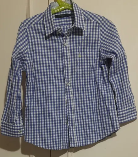 Camisa infantil quadriculada azul e branca Richards