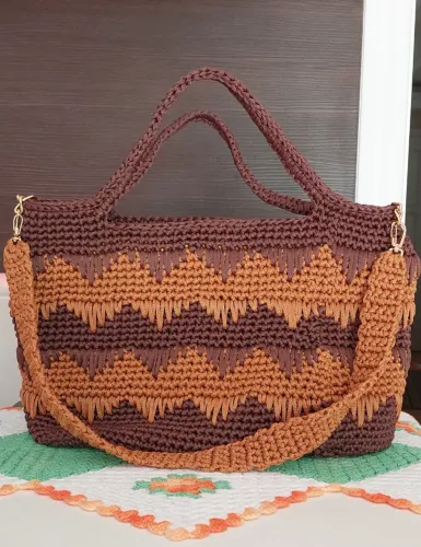 Bolsa crochê feita a mão totalmente artesanal fio náutico 3 mm