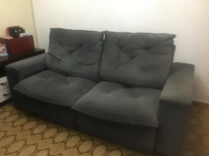 Sofá Retrátil e Reclinável Bipartido com Baú 2m 3 Lugares Maverik Suede Cinza