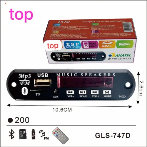 Som automotivo placa Bluetooth USB Mp3 FM 747D