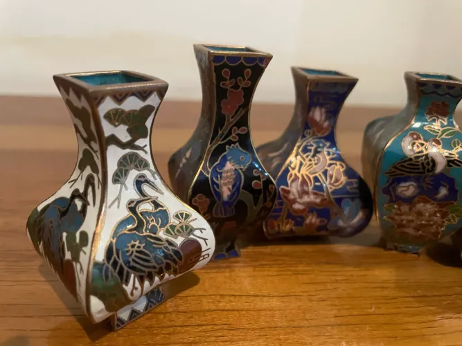Mini vasos cloisonné - conjunto com 6 peças (6 a 6,5 cm)