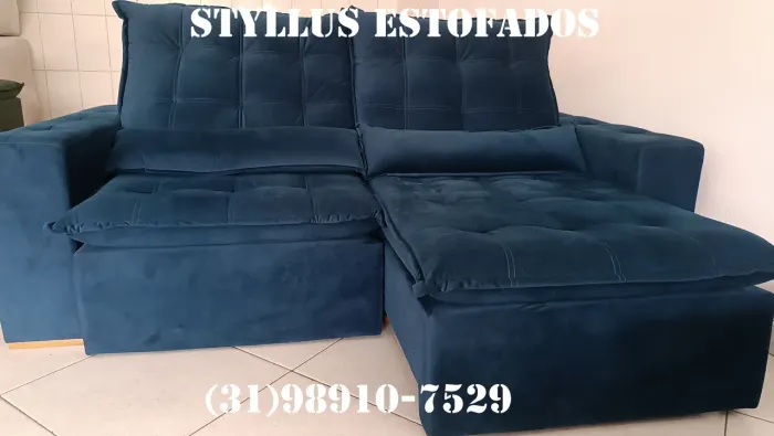 Sofá retrátil Estofado Azul - Novo ENTREGA RÁPIDA 