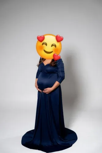 Vestido longo de gestante azul marinho