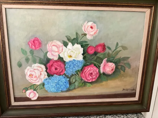 Quadro de Flores em Óleo sobre Tela com 90 cm x 70 cm