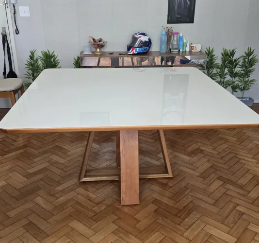 Mesa de jantar quadrada 150x150 para 6 cadeiras madeira maciça
