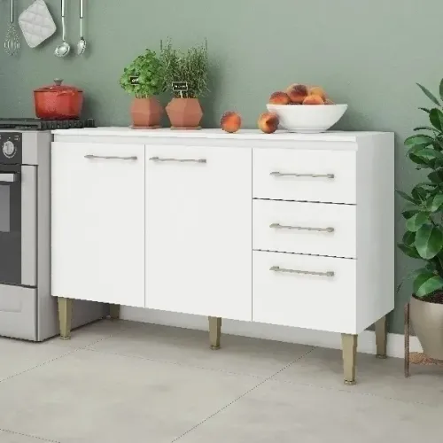 Balcão de Cozinha 1.20m Largura 3 Portas 2 Gavetas WP - Monta na Hora