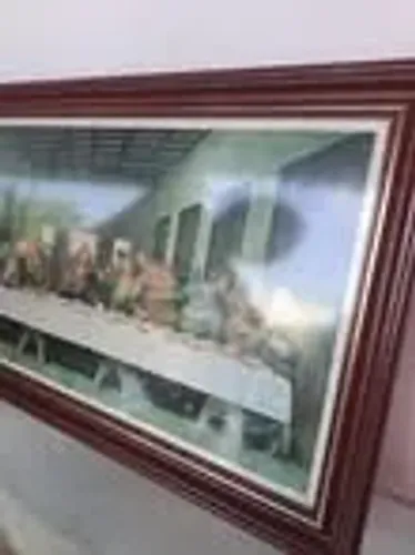 Quadro Santa Ceia Com Vidro E Moldura Em Madeira Cinza Marrom-escuro