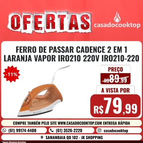FERRO DE PASSAR CADENCE 2 EM 1 LARANJA VAPOR IRO210 220V VAP901-220