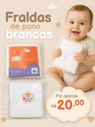 Kit com 5 fraldas de pano brancas para bebês