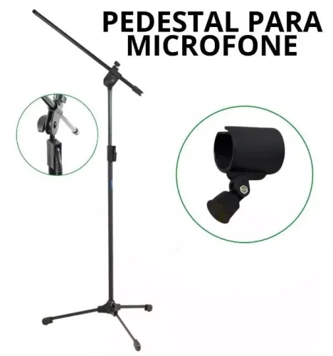 Kit Pedestal Tripe Para Microfone Ask Trava Rápida + Cachimbo Porta Banner