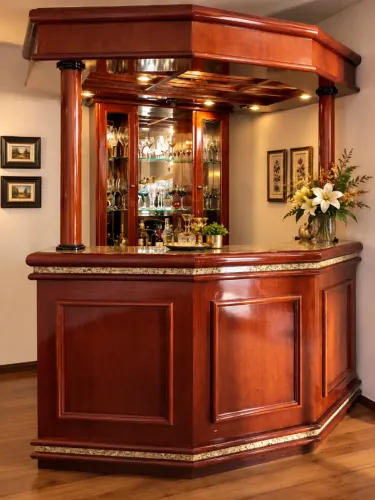 Bar completo em mogno com cristaleira, espelhos e balcão