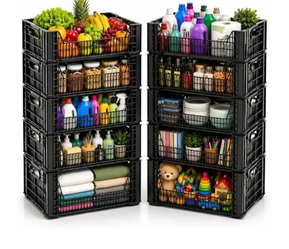 Kit 5 Caixas Plástica Organizadora Multiuso Cor Preto