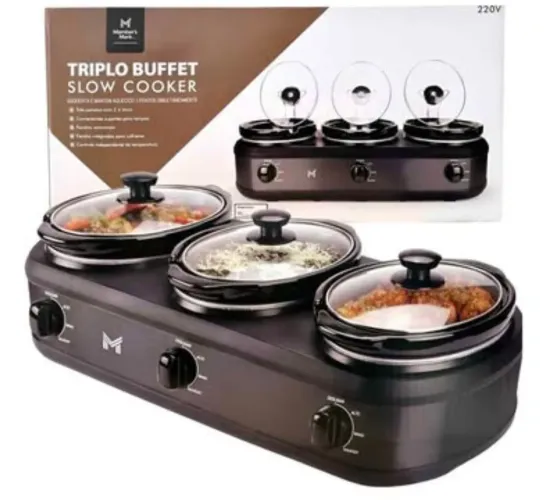 Rechaud Elétrico Triplo Buffet Slow Cooker 220 V - NOVO/LACRADO - 3 panelas