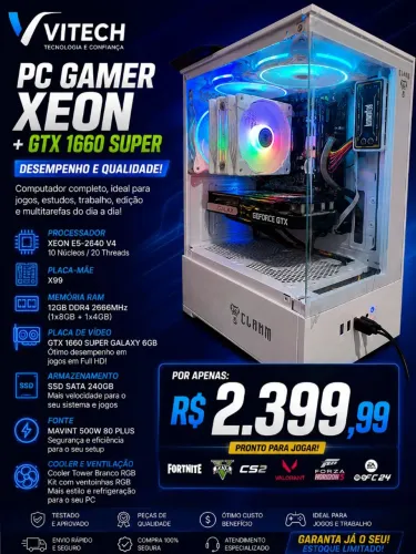 PC Gamer Xeon E5-2640 V4 + GTX 1660 Super 6GB | 12GB RAM | SSD 240GB