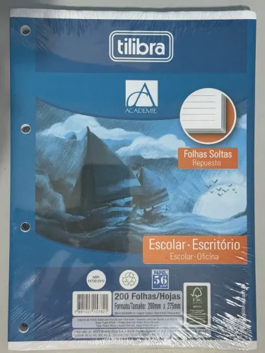 Refil Folha Fichário 200 Folhas Soltas Tilibra Pautado Escolar Escritório A4 200x275mm