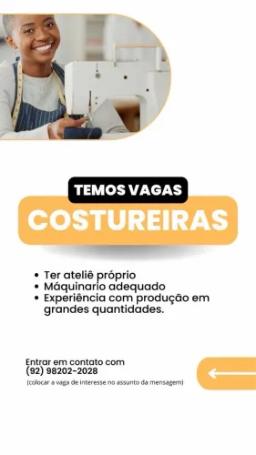 A loja Maria Bunita está com vagas abertas para costureiras com experiência em produção.