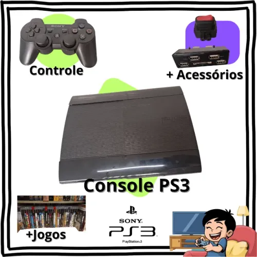 Sony Playstation 3 slim usado + acessórios + 29 jogos originais
