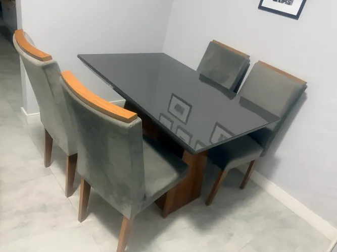 Mesa Jantar Luna Imbuia Tampo Vidro
