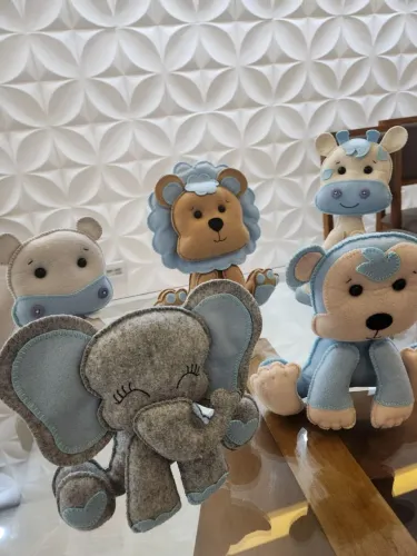 Kit Decoração Infantil Safari Baby Azul em Feltro - 5 Peças