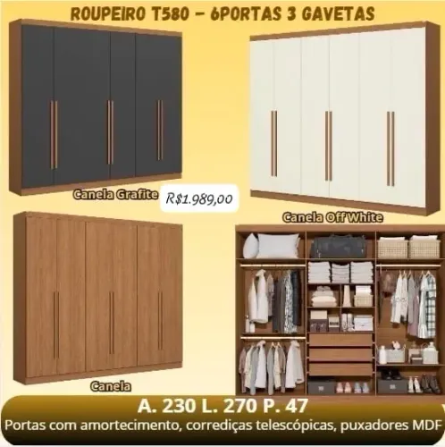 ROUPEIRO T580 - 6PORTAS 3 GAVETAS