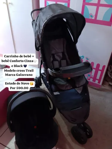 Carrinho de bebê + bebê Conforto Cinza Preto Cross trail Galzerano Estado de Novo ?