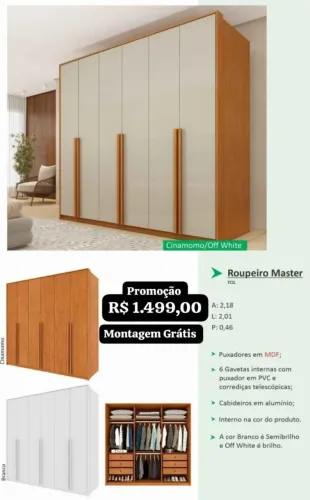 Roupeiro master na Promoção 1.499 Montagem Grátis