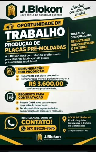 Contrata se servente ou auxiliar para produzir Blocos