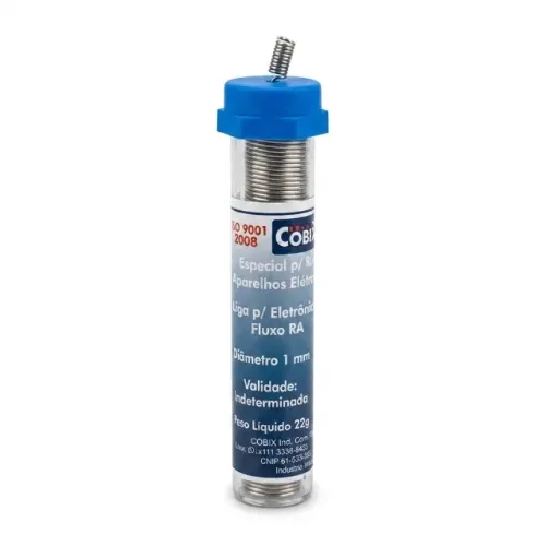 Solda Estanho Cobix 1mm 63x37 22g com Fluxo RA T2 para Eletrônica, SMD e Reparos em Placas
