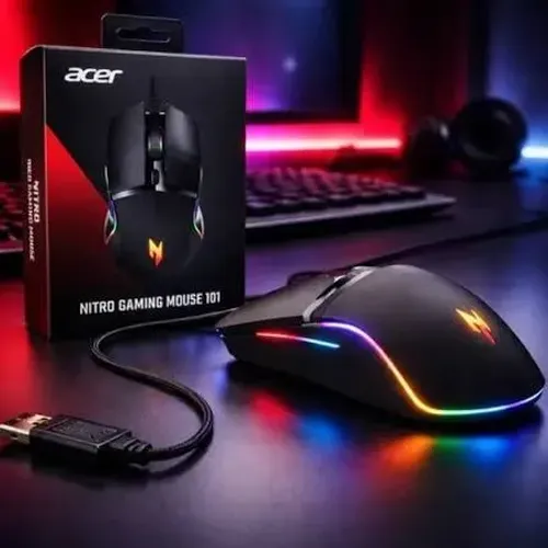 Mouse Gamer Acer Nitro NMW101, 6 Botões, 6400 DPI, RGB Preto