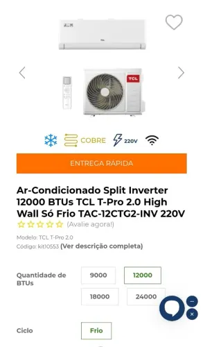 Ar condicionado TCL 12000BTU Ciclo Frio 220v