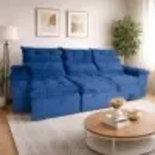 Sofá Retrátil Reclinável Havan 2.75m em Veludo Azul tt38 S
