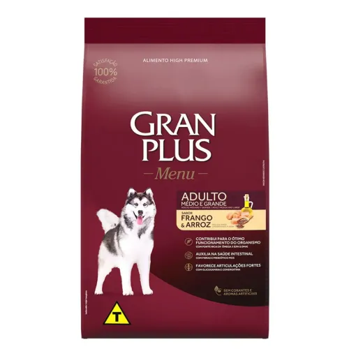 Ração GranPlus Menu Cães Adultos Médio e Grande Frango e Arroz