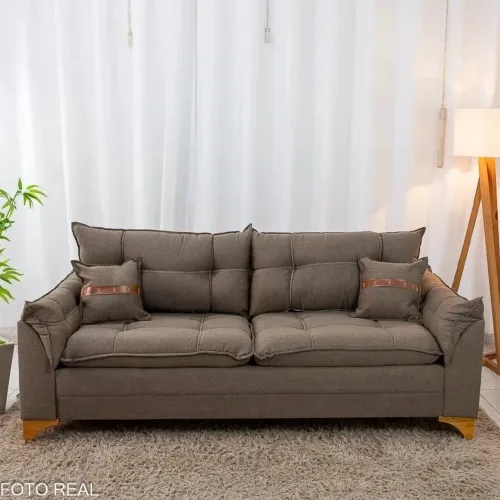 Sofá Living Linho Marrom Larg. 1.80m Molas bonnel rf54