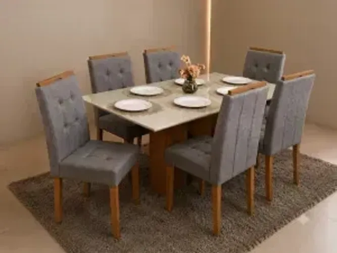 Novo! Mesa de Jantar Los Angeles com 6 Cadeiras Londres Linho Cinza