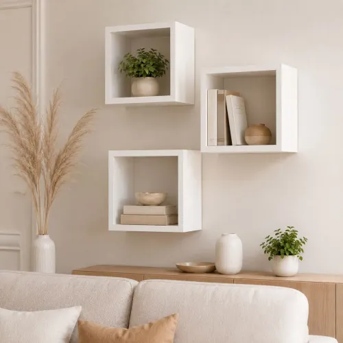KIT DE NICHOS QUADRADOS EM MDF BRANCO